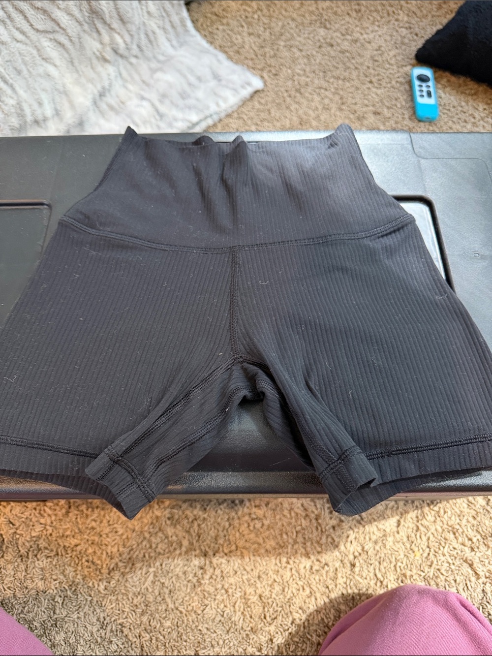 Aritzia Black Ribbed High-Waist Bike Shorts